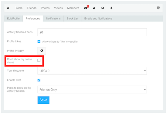 Don't show my online status setting.