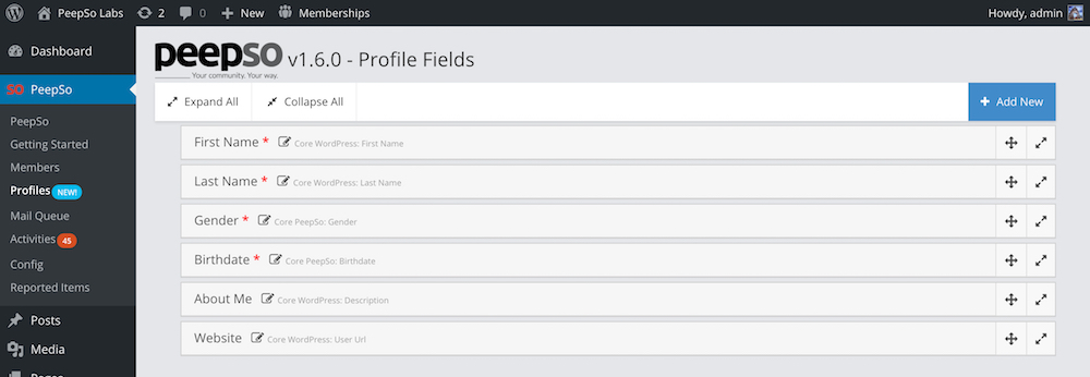 Core PeepSo Customizable Profile Fields