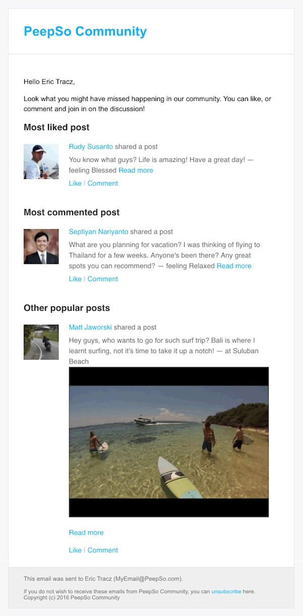 Here's how the email digest looks like with images activated