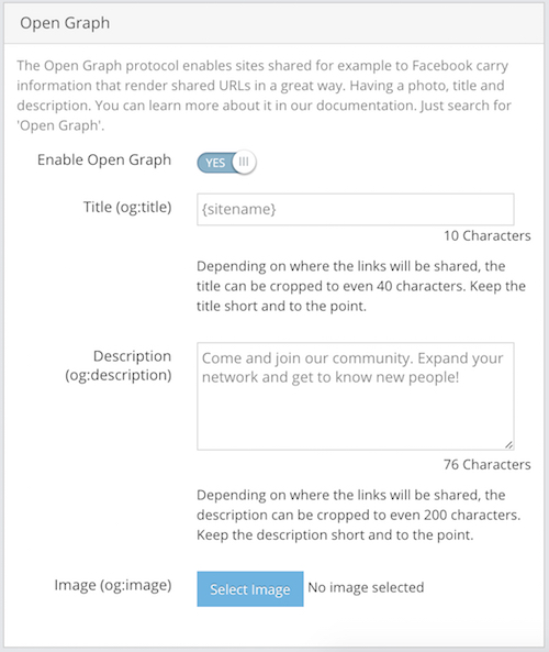 Open Graph Admin Config