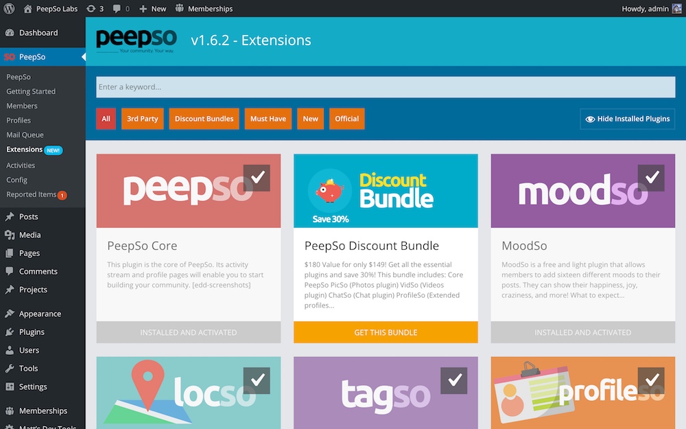 Extensions Page