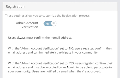 Admin Account Verification setting.