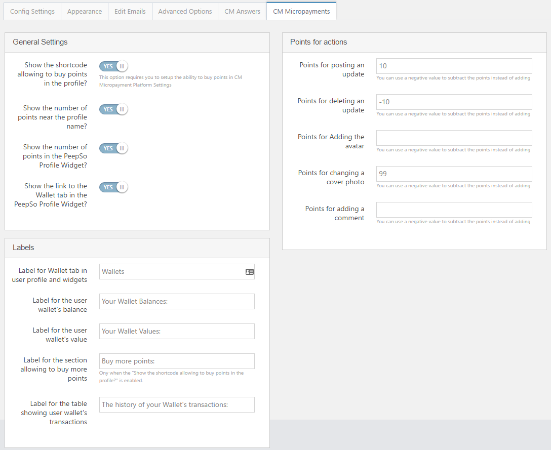 MicroPayments Settings