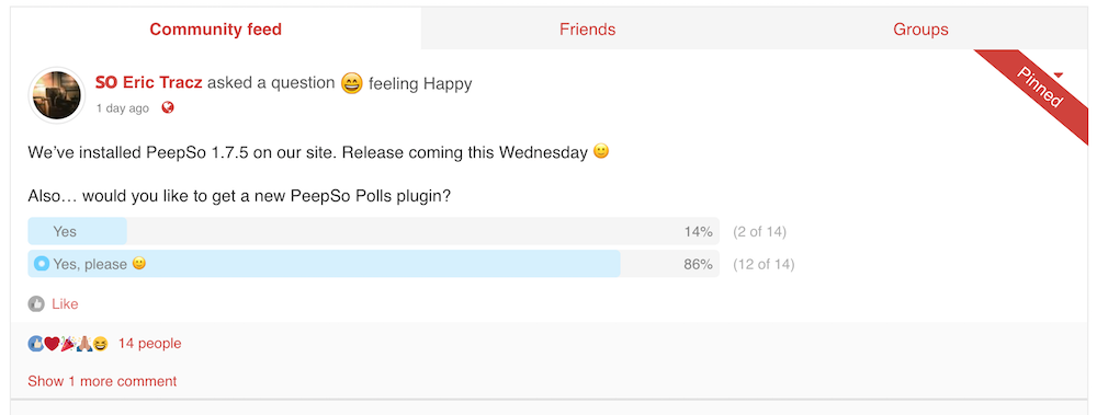 A poll created on PeepSo.com/Community