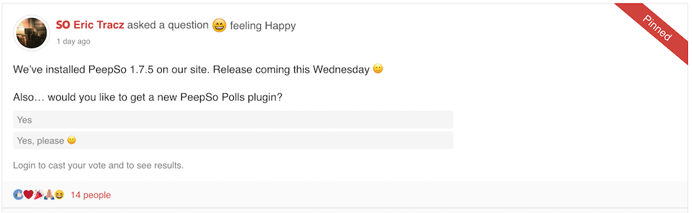 A poll created on PeepSo.com/Community