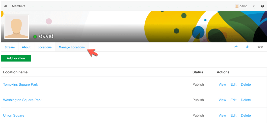 Manage locations in user profile
