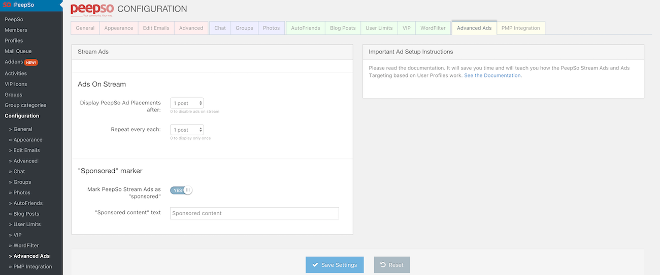 Global Configuration in PeepSo