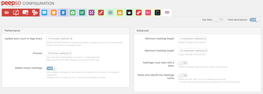 Hashtags Configuration Options