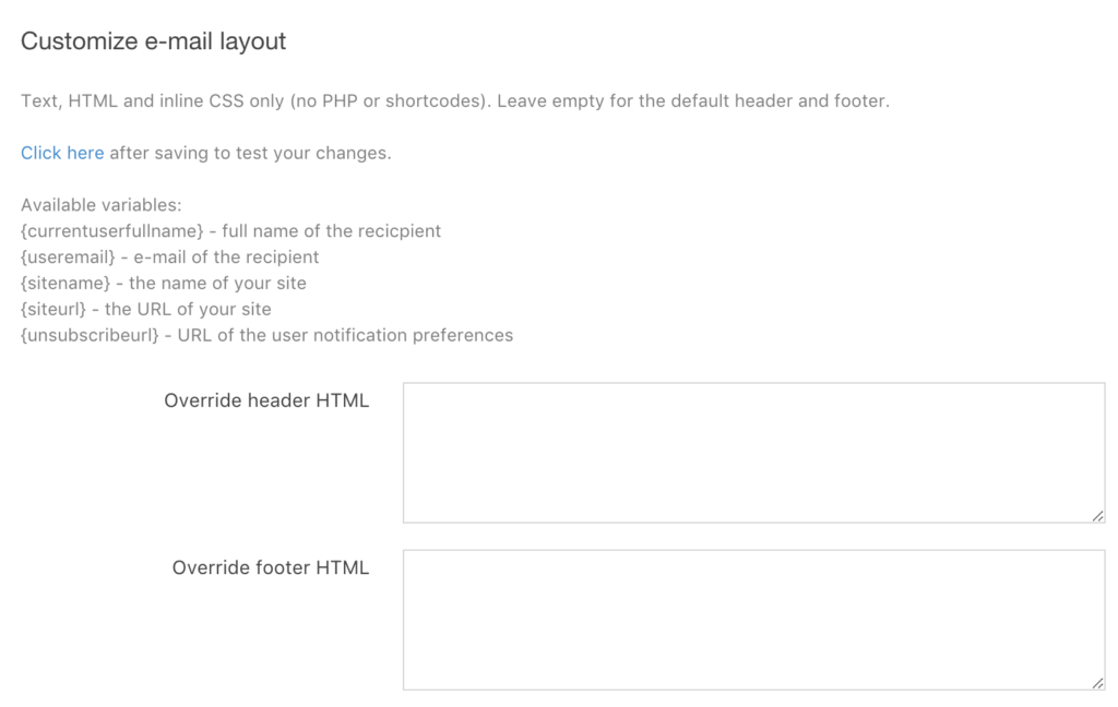 Custom Header and Footer settings.