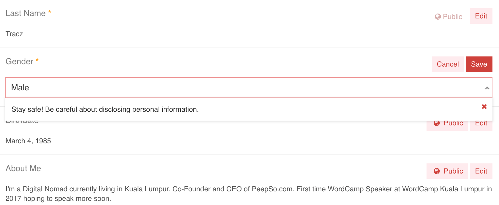 Safety Warnings On Profile Fields - On Fields When in Edit ModeSafety Warnings On Profile Fields - On Fields When in Edit Mode