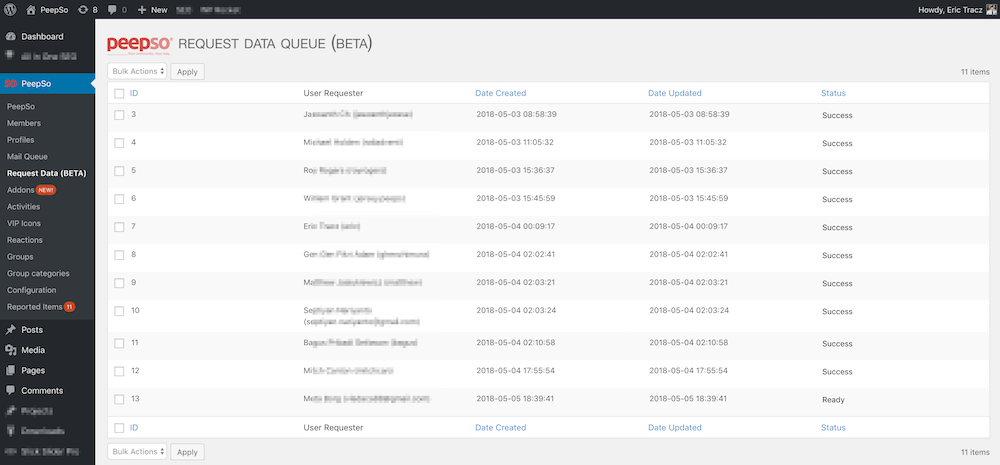 Data request list