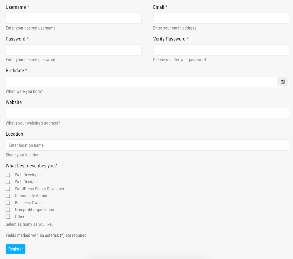 Sample Registration Form