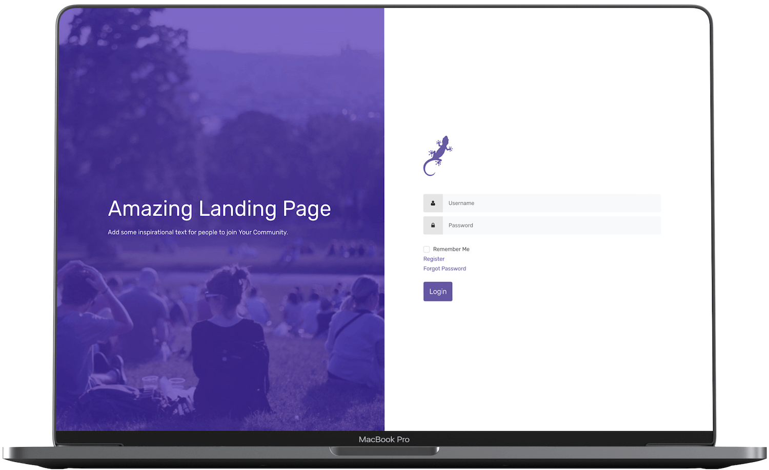 Landing Page presented on a laptop, full screen.