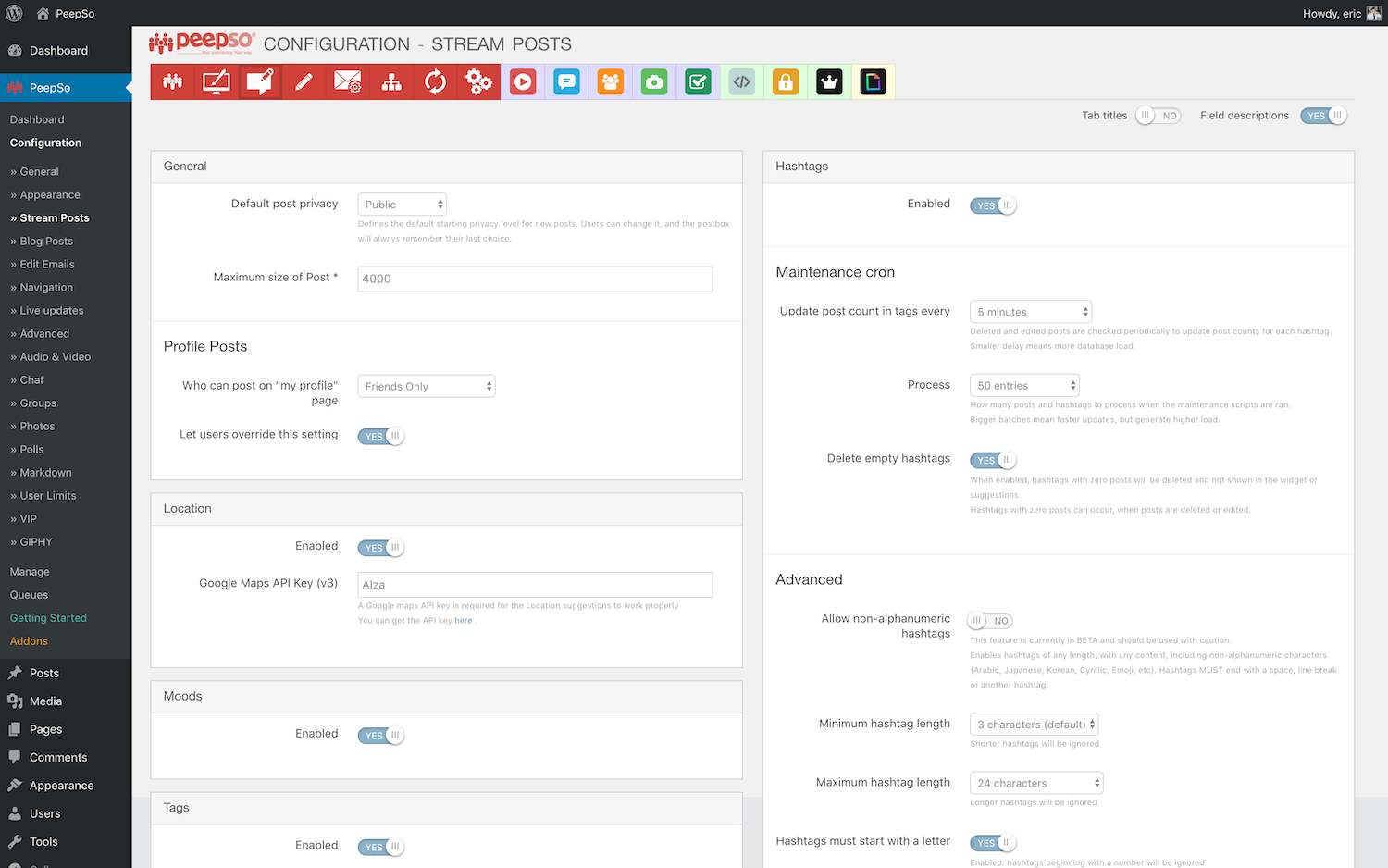 Configuration for PostBox all in one config tab