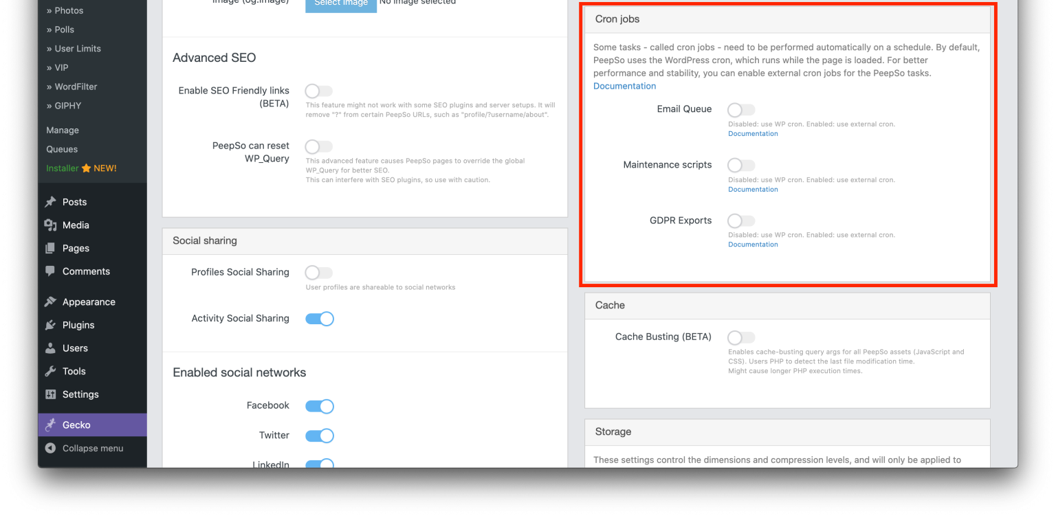 Setting Up The Cron Job PeepSo