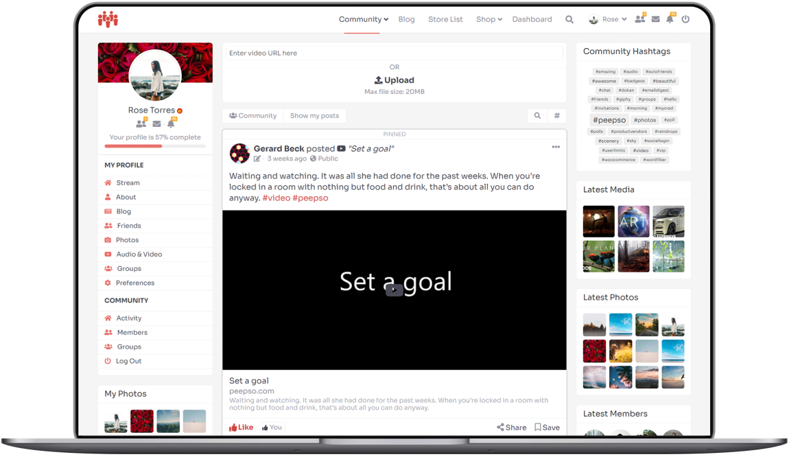 Videos can be uploaded from activity stream and profile page